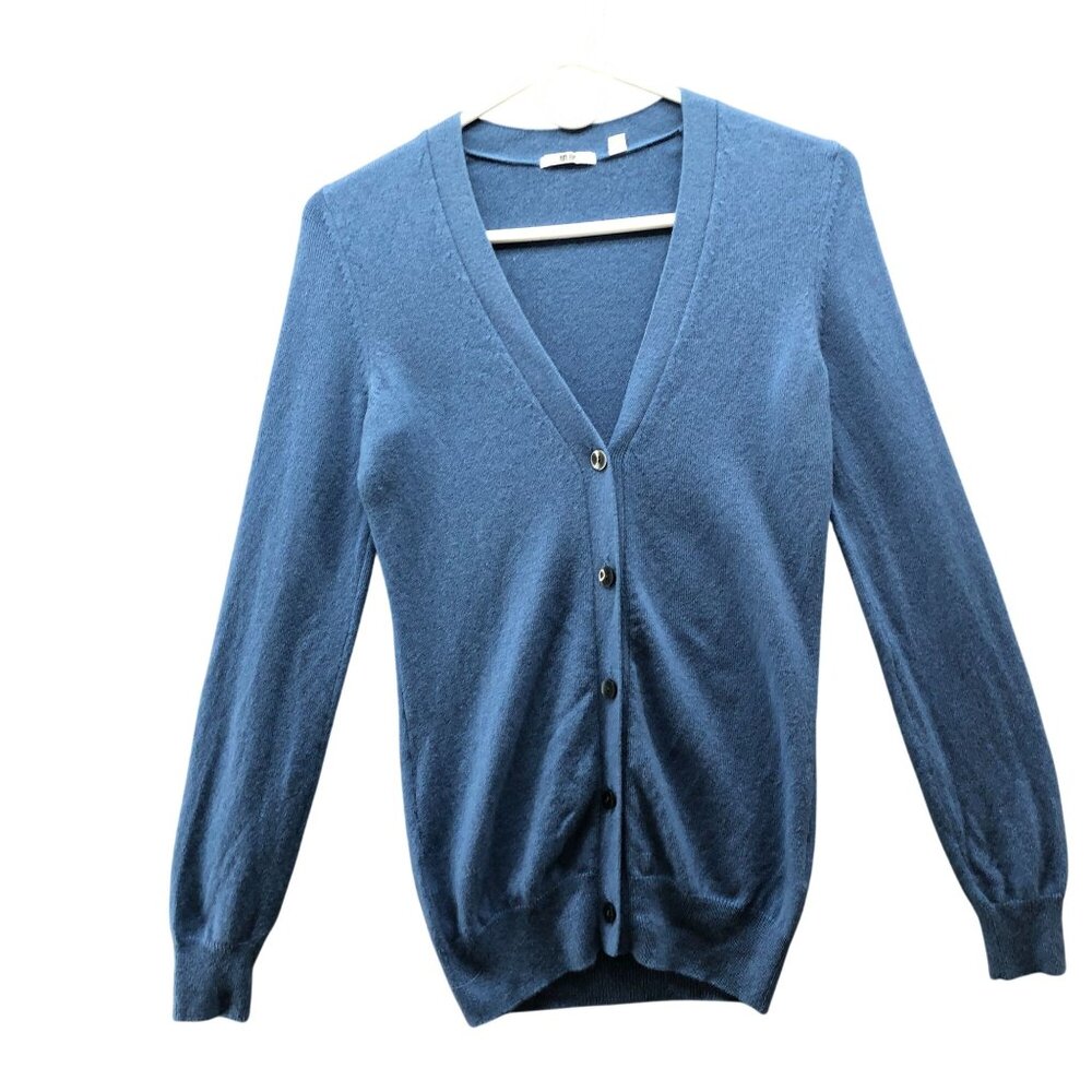 Uniqlo Cashmere‎ Cardigan Womens XS Blue V-Neck Button Front Lightweight